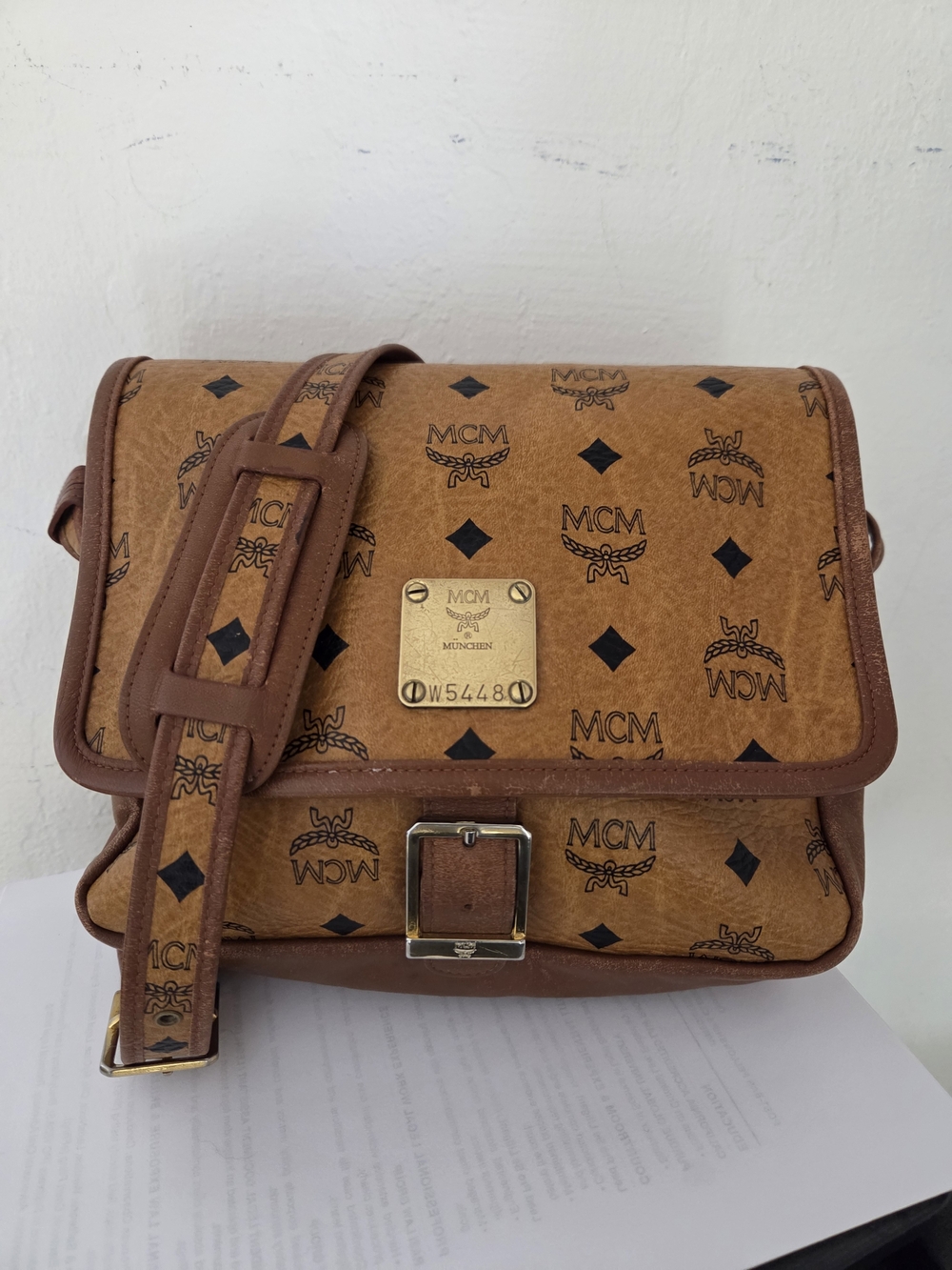 MCM Cognac Logo Flap Messenger Bag With Buckle - Cognac Visetos